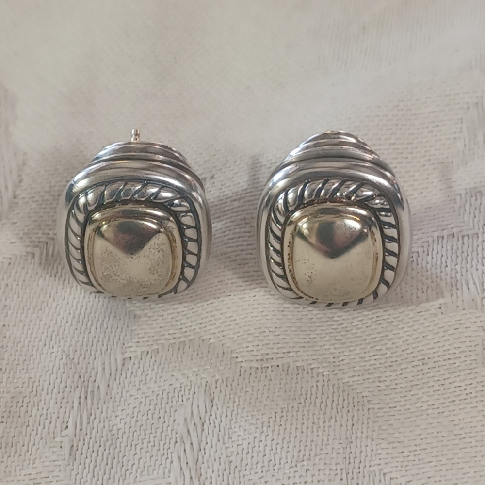 David Yurman Albion Earrings, SS & 14k, Omega Backs - Picture 3 of 12